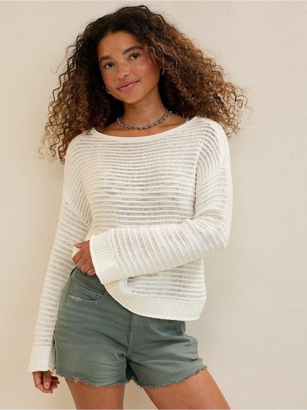 NWT Aerie Aerie Sunkissed Textured Off-The-Shoulder Sweater in Soft Muslin